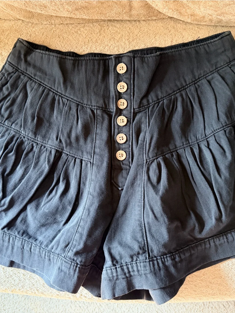 We The Free Fleur High-Waist Button-Front Shorts, size small WASHED BLACK